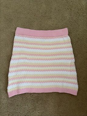 Pink Striped Knit Mini Pencil Skirt
